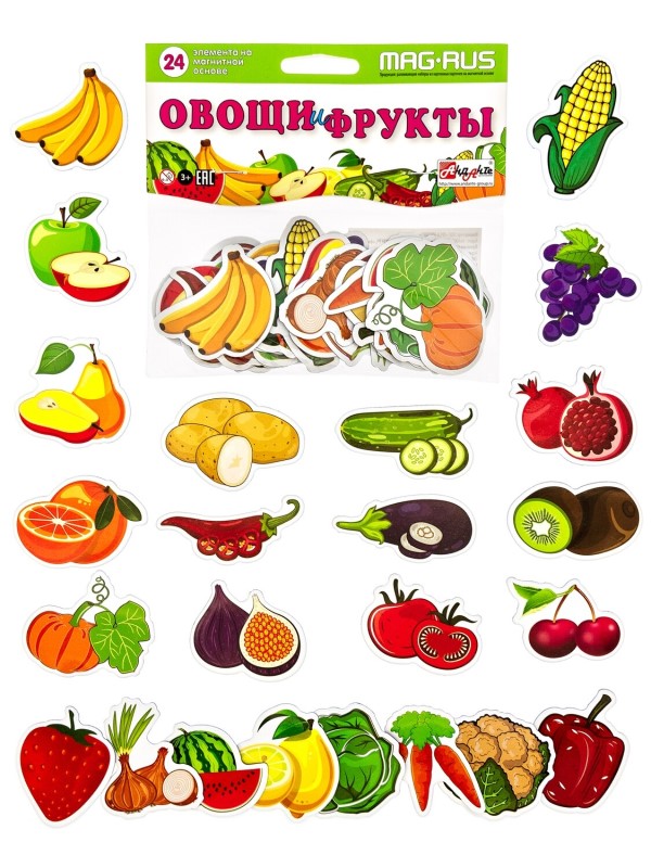 Набор магнитов овощи и фрукты - фото
