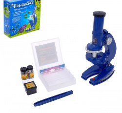 Микроскоп детский, увеличение 100х, 200х, 460х, цвет синий - фото